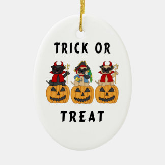Halloween Trick or Treat Pug Dogs Ceramic Tree Decoration