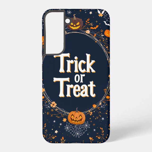 Halloween Trick or Treat Pumpkin Design Samsung Galaxy S22+ Case (Back)