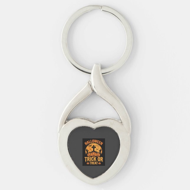 Halloween Trick or Treat Pumpkin Graveyard Design Key Ring (Front)