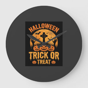 Halloween Trick or Treat Pumpkin Graveyard Design Large Clock