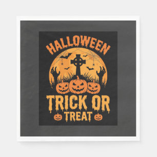 Halloween Trick or Treat Pumpkin Graveyard Design Napkin