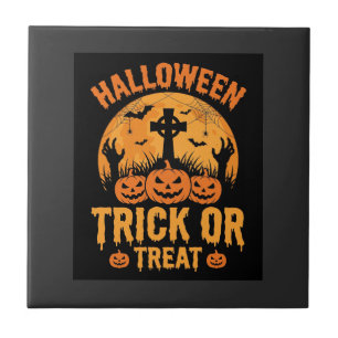 Halloween Trick or Treat Pumpkin Graveyard Design Tile