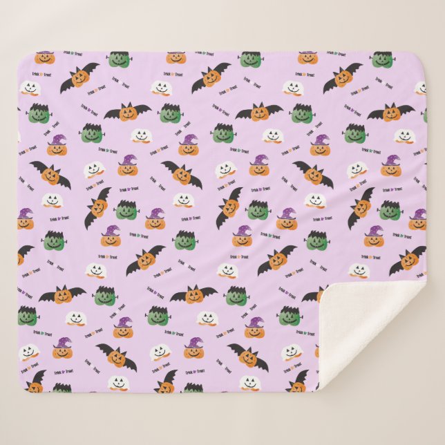 Halloween Trick Or Treat Pumpkin Pattern Purple Sherpa Blanket (Front (Horizontal))
