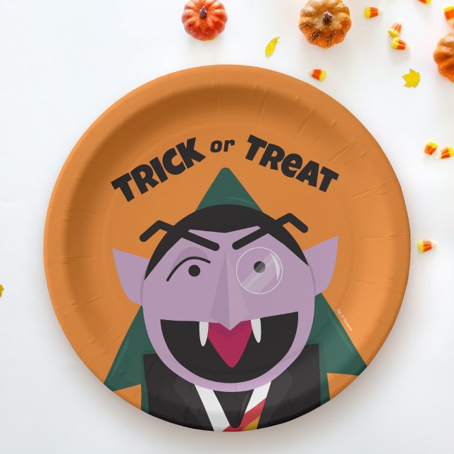 Halloween Trick or Treat Sesame Street Paper Plate (Plate on table)