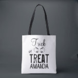 Halloween Trick Or Treat Simple Scary Ghost Eyes Tote Bag<br><div class="desc">A typography-inspired design with a spooky ghoul eye. Script font along with block and fun typography. A simple black and white design with geometric lines and squares. A great design to personalise for yourself or your little witches, ghosts, and goblins. A fun time will be had by all with this...</div>