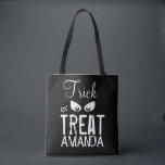 Halloween Trick Or Treat Simple Scary Ghost Eyes Tote Bag<br><div class="desc">A typography-inspired design with a spooky ghoul eye. Script font along with block and fun typography. A simple black and white design with geometric lines and squares. Personalise or customise this bag for yourself or for your favourite witch, ghost or goblin. This design features a Halloween trick or treats bag,...</div>