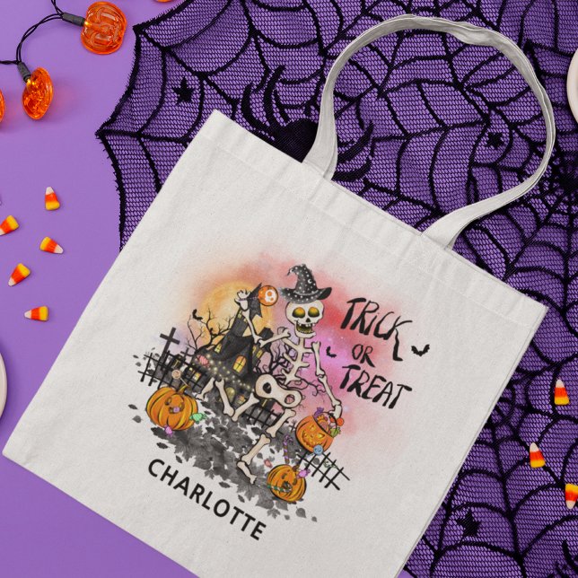 Halloween Trick Or Treat Skeleton Candy Name Tote Bag (Creator Uploaded)