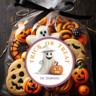  Halloween Trick or Treat Smiling Ghost  Classic Round Sticker