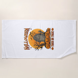 Halloween Trick Or Treat Tombstone Zombie Hands Pu Beach Towel