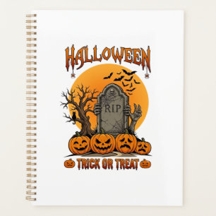 Halloween Trick Or Treat Tombstone Zombie Hands Pu Planner