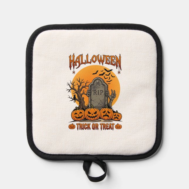 Halloween Trick Or Treat Tombstone Zombie Hands Pu Pot Holder (Front)