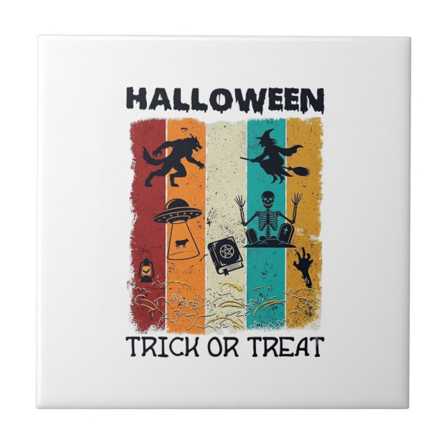 Halloween Trick Or Treat Werewolf Witch Skeleton U Tile (Front)