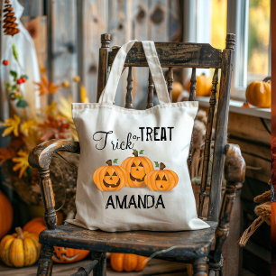 Halloween Trick Or Treat Whimsical Pumpkin  Tote Bag