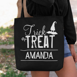Halloween Trick Or Treat Witch Hat Typography Tote Bag