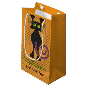 HALLOWEEN Trick Or Treat With A Black Cat Small Gift Bag