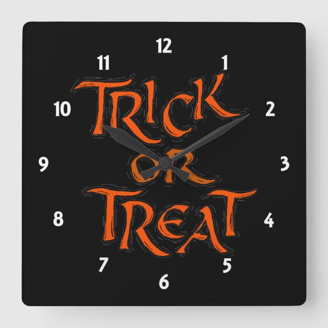 Halloween Trick or Treat Words Square Wall Clock (Front)
