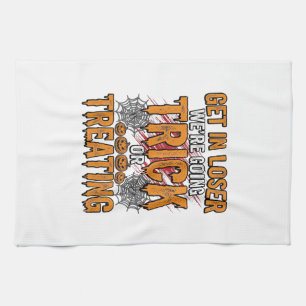 Halloween Trick Or Treating Vintage Typography Des Tea Towel
