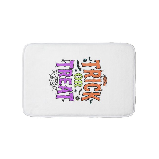 Halloween Trick Treat Funny Spider Web Retro_1 Bath Mat (Front)