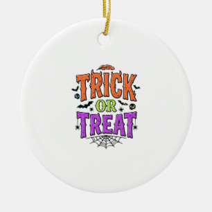 Halloween Trick Treat Funny Spider Web Retro_1 Ceramic Tree Decoration