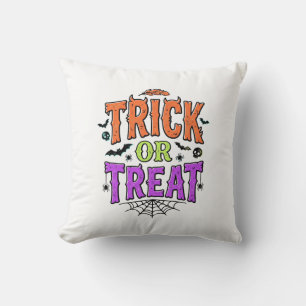 Halloween Trick Treat Funny Spider Web Retro_1 Cushion
