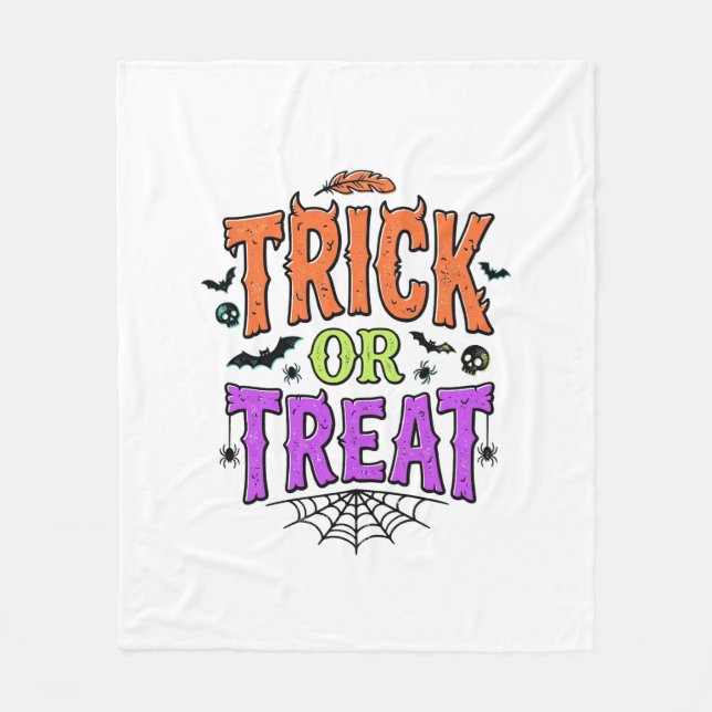 Halloween Trick Treat Funny Spider Web Retro_1 Fleece Blanket (Front)