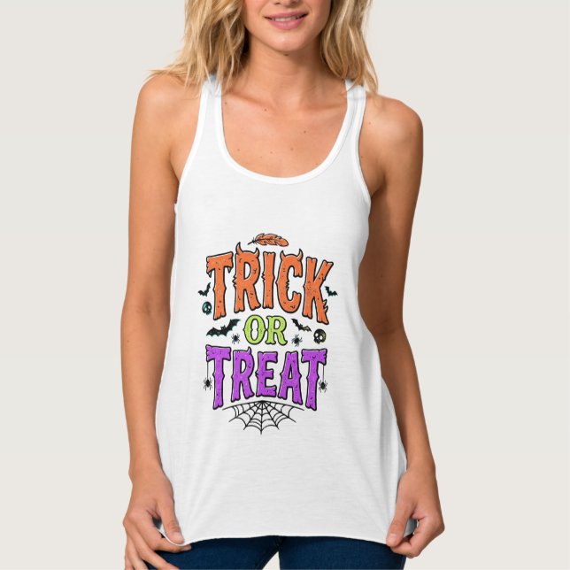 Halloween Trick Treat Funny Spider Web Retro_1 Singlet (Front)