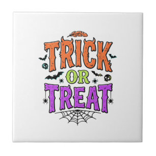 Halloween Trick Treat Funny Spider Web Retro_1 Tile