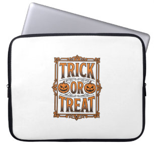 Halloween Trick Treat Pumpkin Skulls Vintage Engra Laptop Sleeve