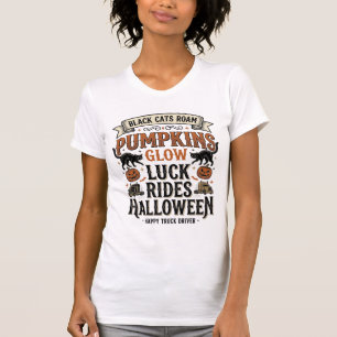 Halloween Truck Driver Shirt with Black Cats and P