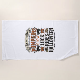 Halloween Truck Driver Shirt with Black Cats and P Beach Towel