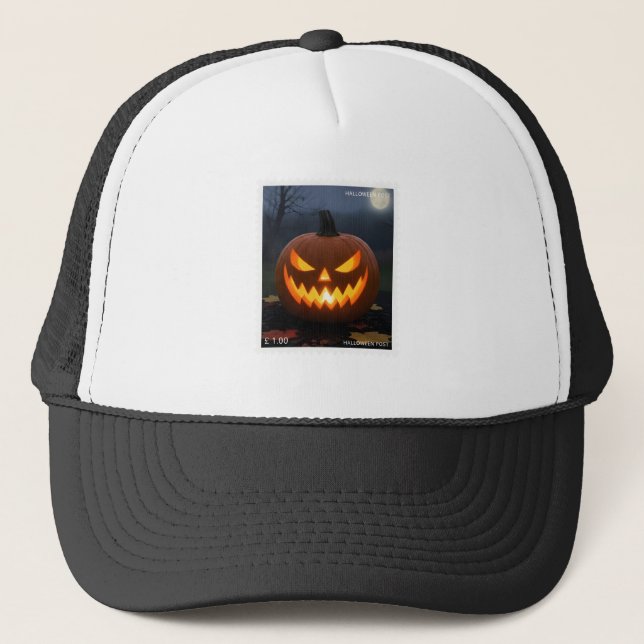 Halloween Trucker Hat, spooky pumpkin Hat (Front)