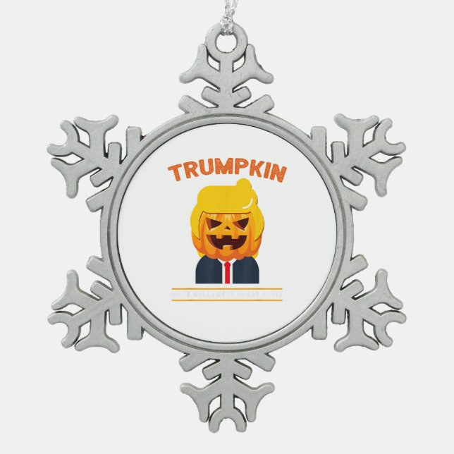 Halloween Trumpkin Funny  Pumpkin Halloween Snowflake Pewter Christmas Ornament (Front)