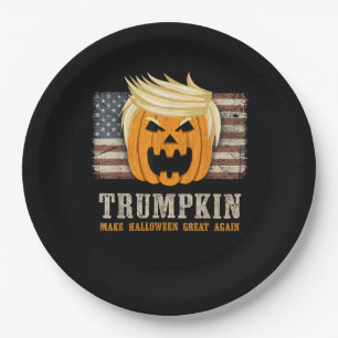Halloween Trumpkin Vintage Us Flag Funny Paper Plate