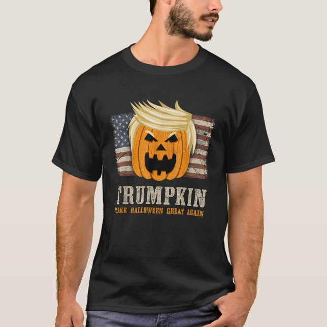 Halloween Trumpkin Vintage US Flag Funny T Shirt (Front)
