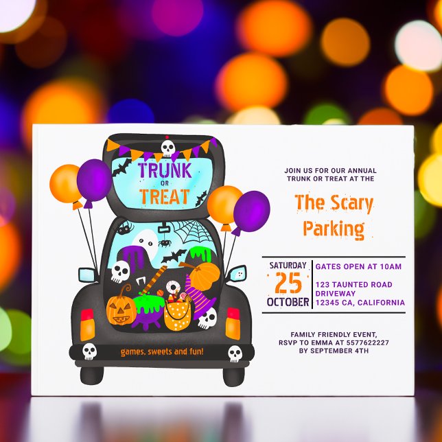 Halloween trunk or trick car illustration party invitation (Halloween trunk or trick car illustration party invitation)
