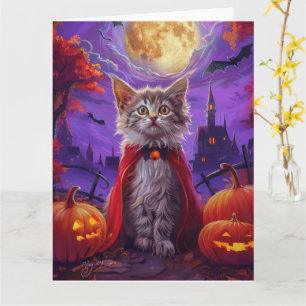 Halloween Turkish Angora Cat Vampire Pumpkin Scary Card