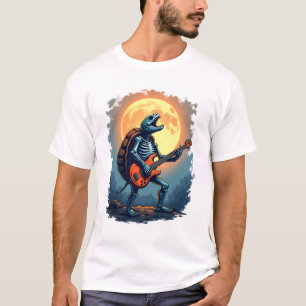 Halloween Turtle Skeleton Rocker Tee for Music Lov
