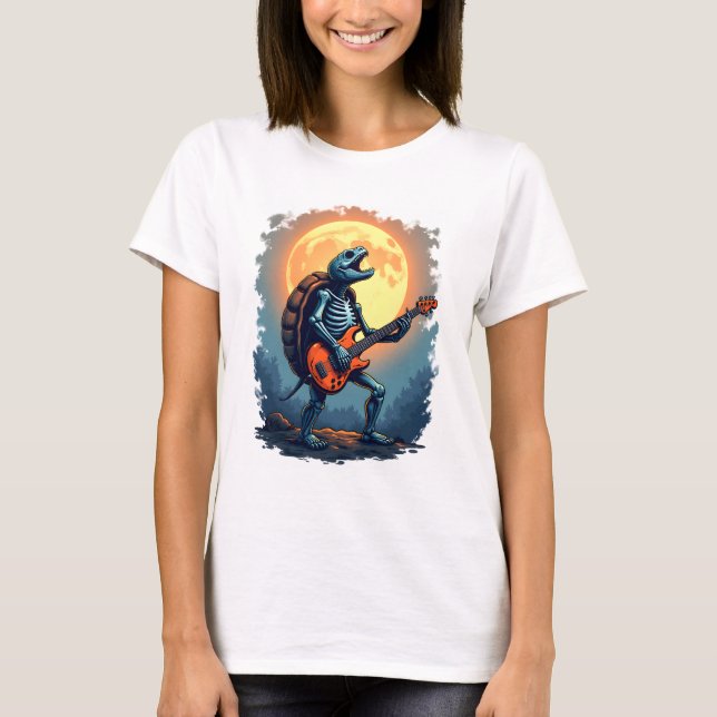 Halloween Turtle Skeleton Rocker Tee for Music Lov (Front)