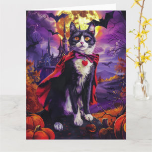Halloween Tuxedo Cat Vampire Pumpkins Scary Card