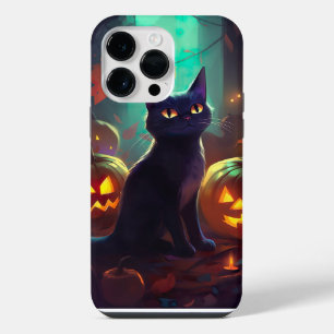 Halloween Tuxedo Cat With Pumpkins Scary iPhone 14 Pro Max Case
