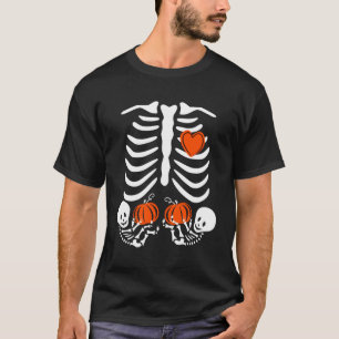 Halloween Twin Pregnant Skeleton Twins Baby Xray R T-Shirt