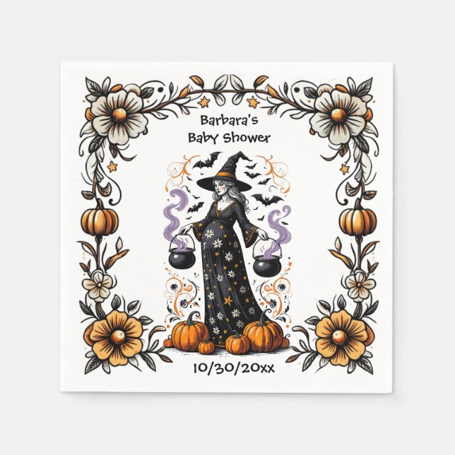 Halloween Twins Baby Shower  Pregnant Witch Napkin (Front)