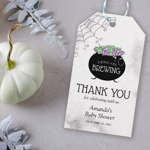 Halloween Twins Baby Shower Witch Brew Thank You Gift Tags