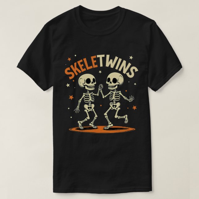 Halloween Twins Skeletwins Dancing Skeletons T-Shirt (Design Front)