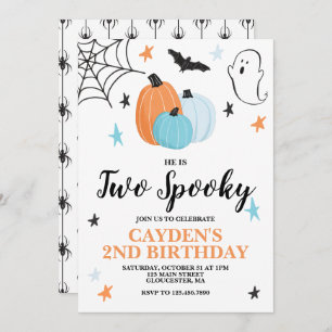 Halloween TWO Spooky 2ND Birthday Blue Pumpkins Invitation