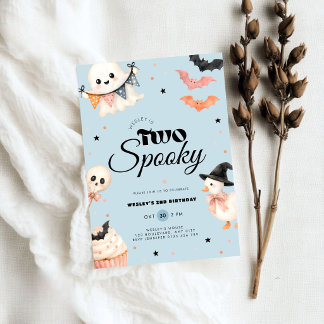 Halloween Two Spooky 2nd Birthday Invitation Blue
