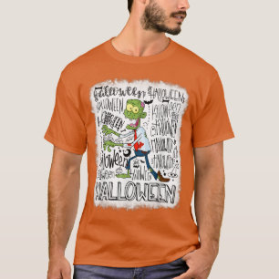Halloween Typography Funny Zombie Bleached Happy H T-Shirt