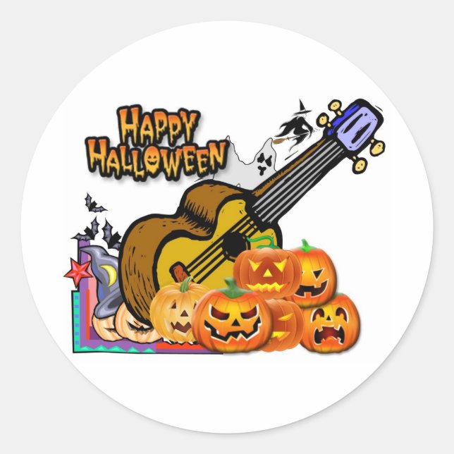 Halloween Ukulele Classic Round Sticker (Front)