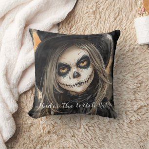 Halloween, Under the Witch Hat, Spooky Creepy  Cushion