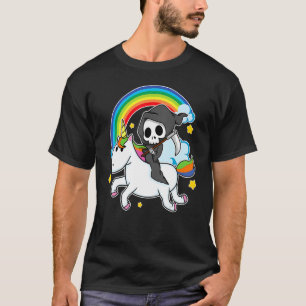 Halloween Unicorn Costume Grim Reaper Riding Unico T-Shirt